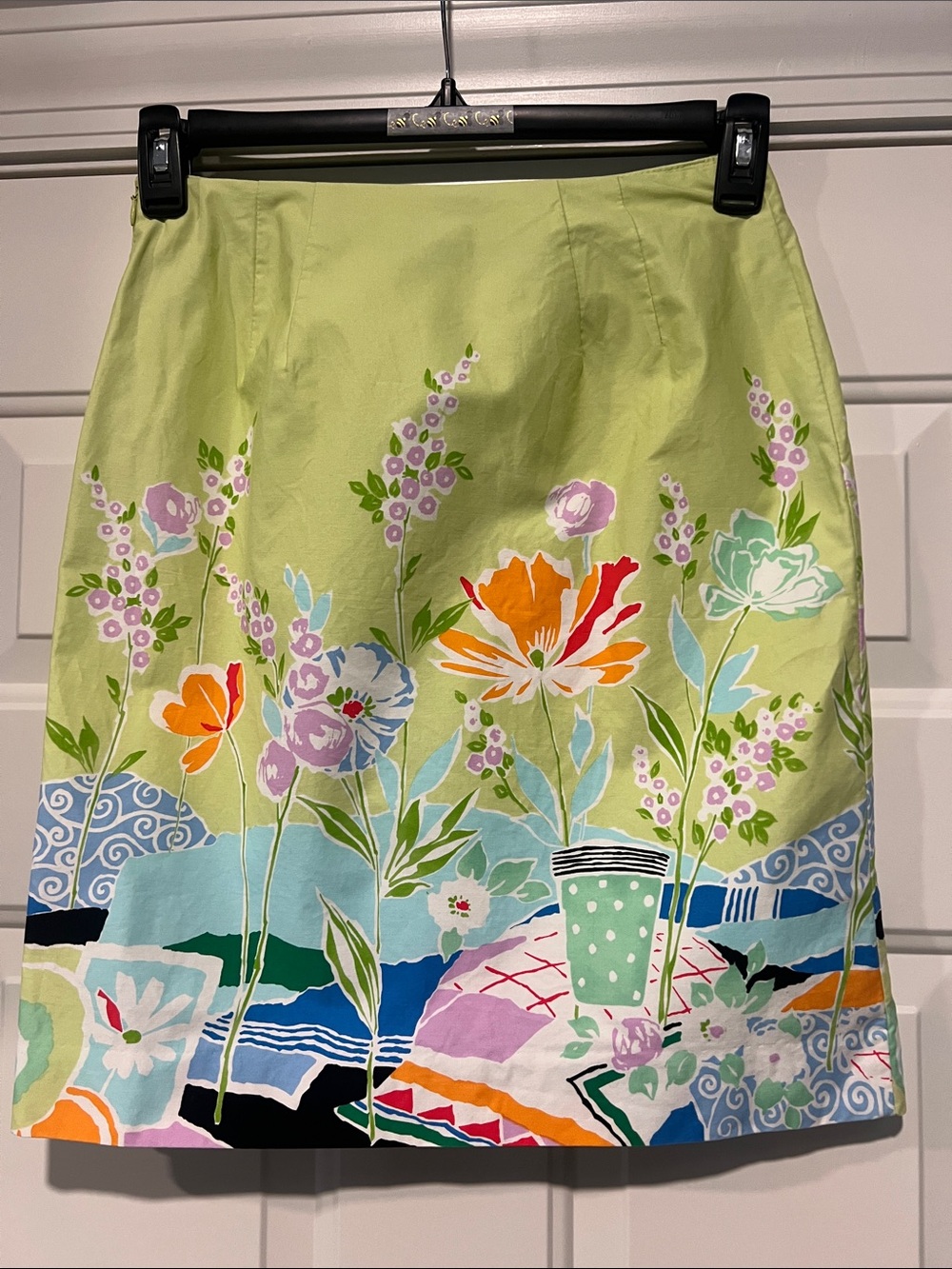 Talbots Sz 6 100% Cotton Floral Lime Green Skirt Garden Preppy - Picture 3 of 9